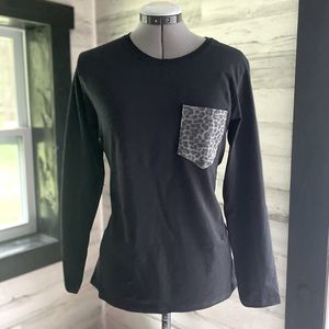 NEW Black Long Sleeve Shirt with Suede Leopard Pocket